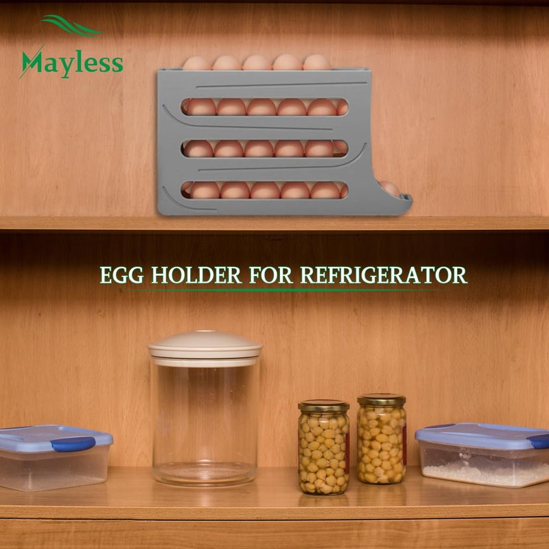 MAYLESS EGG HOLDER FOR FRIDGE, Auto Rolling Fridge Egg Organizer, Egg Rack For Refrigerator. (Grey) - Image 4